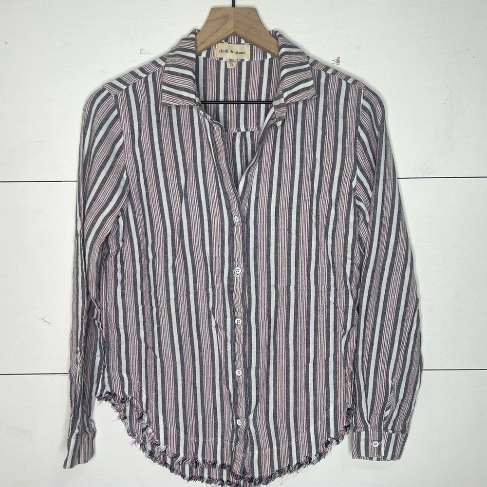 Cloth & Stone • Striped Linen Blend Button Down Shirt Size XS